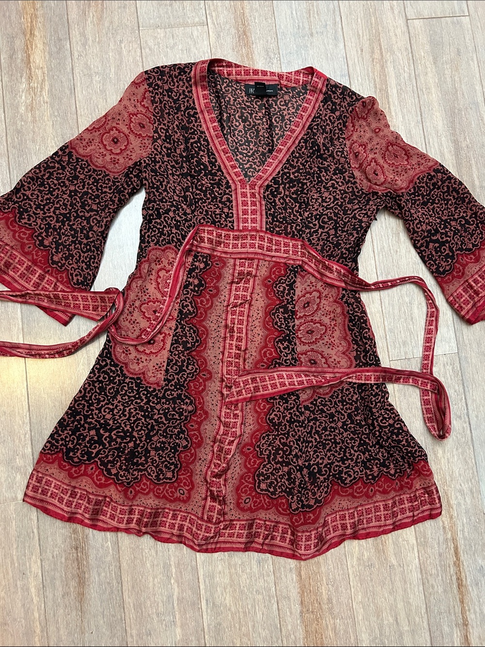 VTG Moda International Silk Red and Black Paisley Mini Dress size VTG 10 Y2K